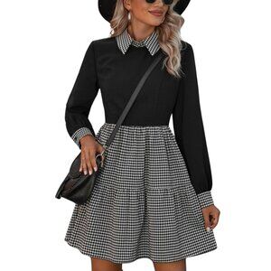 SHEIN Classic Gingham Ruffle Hem Dress - Black & White, Chic & Trendy! (New)